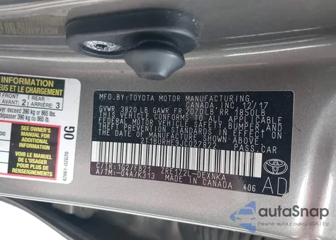 2018 Toyota Corolla Le from USA, damaged, VIN 2T1BURHE9JC027822